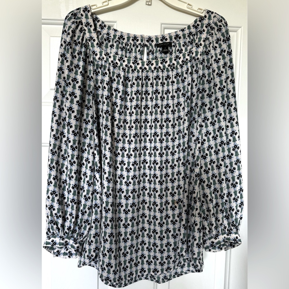Ann Taylor Square Neck Lantern Sleeve Floral Blouse